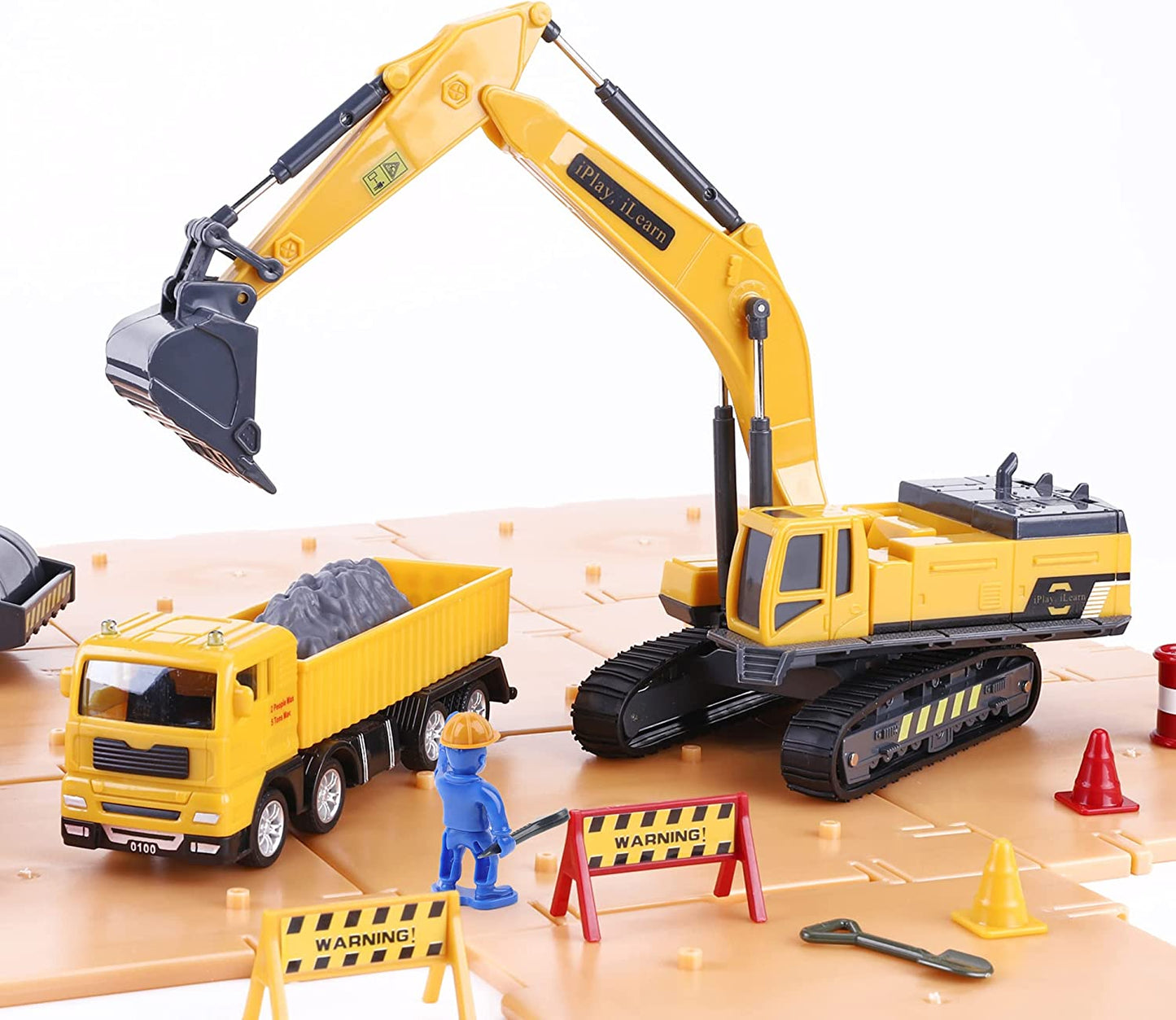 Iplay, Ilearn Construction Site Vehicles Toy Set, Kids Engineering Playset, Tractor, Digger, Crane, Dump Trucks, Excavator, Cement, Steamroller, Birthday Gift for 3 4 5 Year Old Toddlers Boys Children