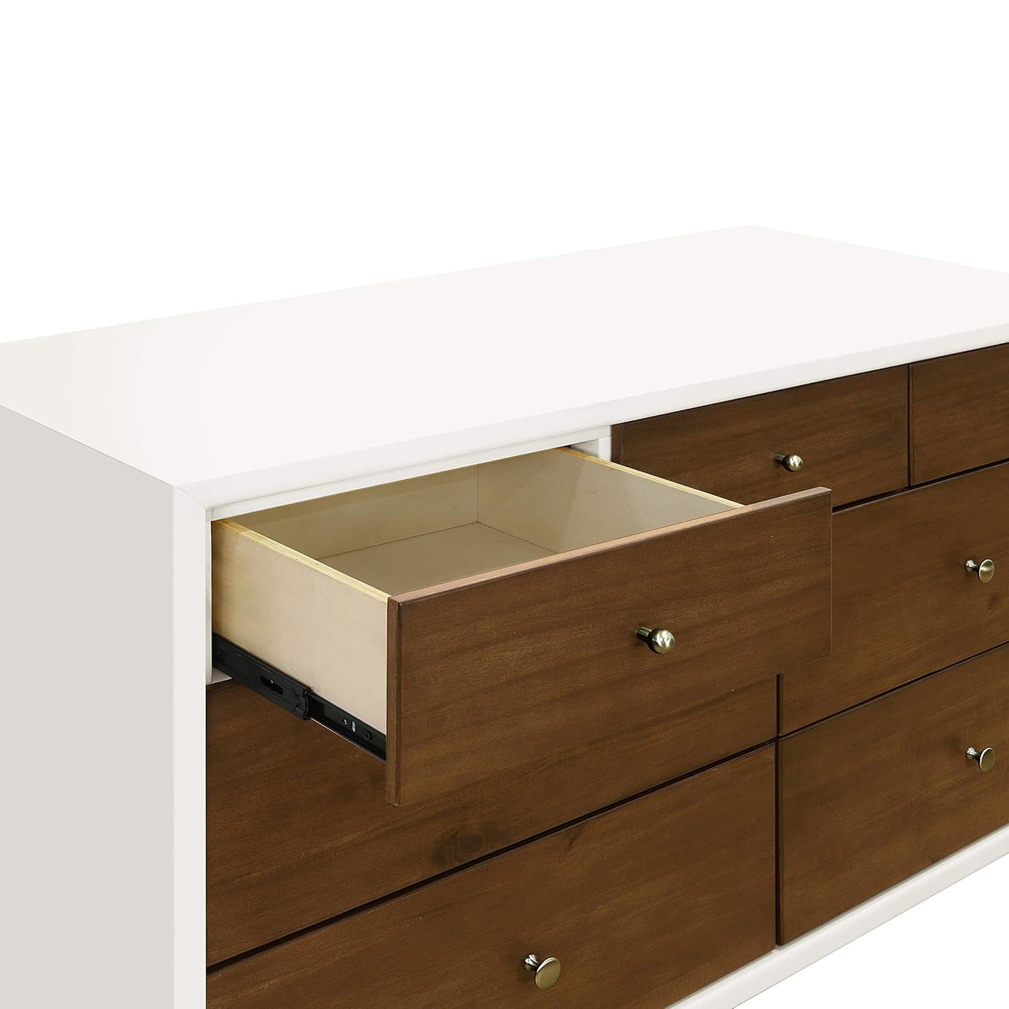 Babyletto Palma 7-Drawer Assembled Double Dresser in White and Natural Walnut, Greenguard Gold Certified, 19"D X 53"W X 34.25"H