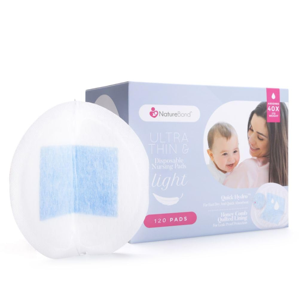 Naturebond Disposable Nursing Pads Ultra Thin Breastfeeding Breast Pads, Light, Contoured and Highly Absorbent. Highest Absorbency/Thinness Ratio 1Mm (120 Pads)