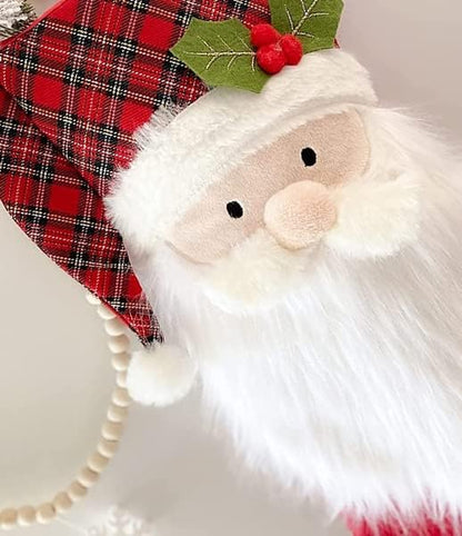 MON AMI Tartan Santa Christmas Stocking – 21, Christmas Socks Gift Bag, Christmas Décor, Christmas Socks, Holiday Christmas Decorations