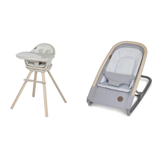 Maxi-Cosi Moa 8-In-1 Highchair, Classic Oat & Kori 2-In-1 Rocker, Classic Slate