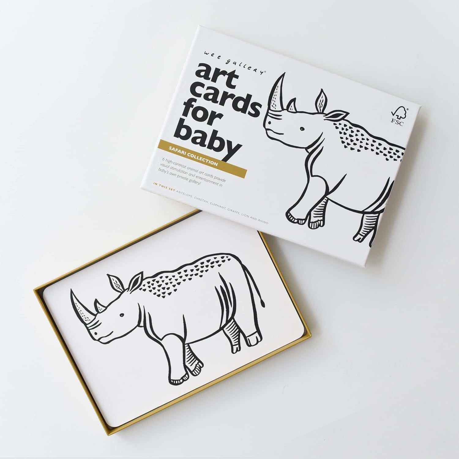 Wee Gallery Black and White Animal Art Cards for Babies, Durable High Contrast Vision Cards, Brain Development Educational Learning Tool for Newborn, Infant, Baby, Toddler - Safari Animals