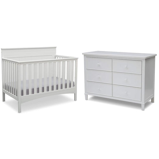 Delta Children Fancy 4-In-1 Convertible Crib and 6 Drawer Dresser Bundle, Bianca White