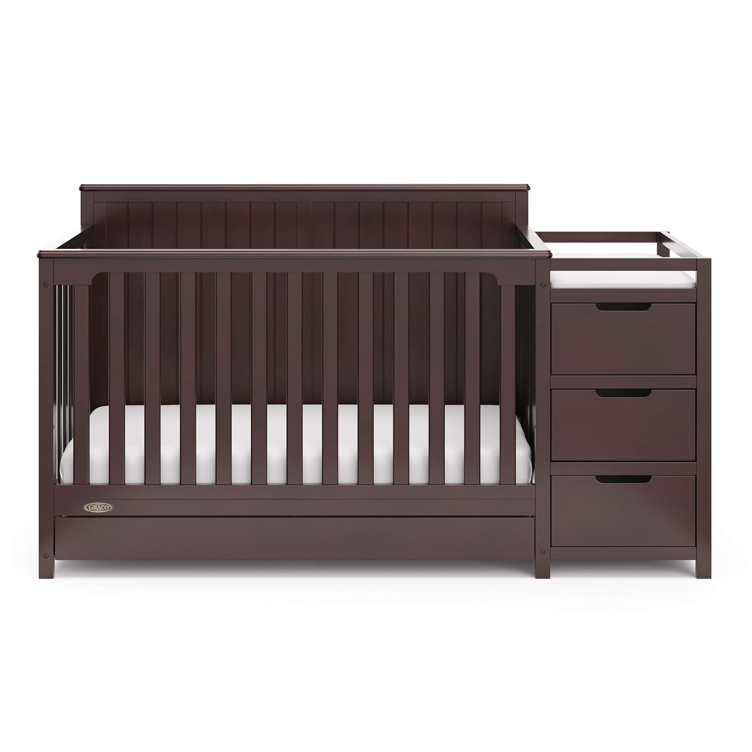 Graco Hadley 5-In-1 Convertible Crib and Changer with Drawer (Espresso) – GREENGUARD Gold Certified, Crib and Changing -Table Combo with Drawer, Includes Baby Changing Pad, Converts to Full-Size Bed