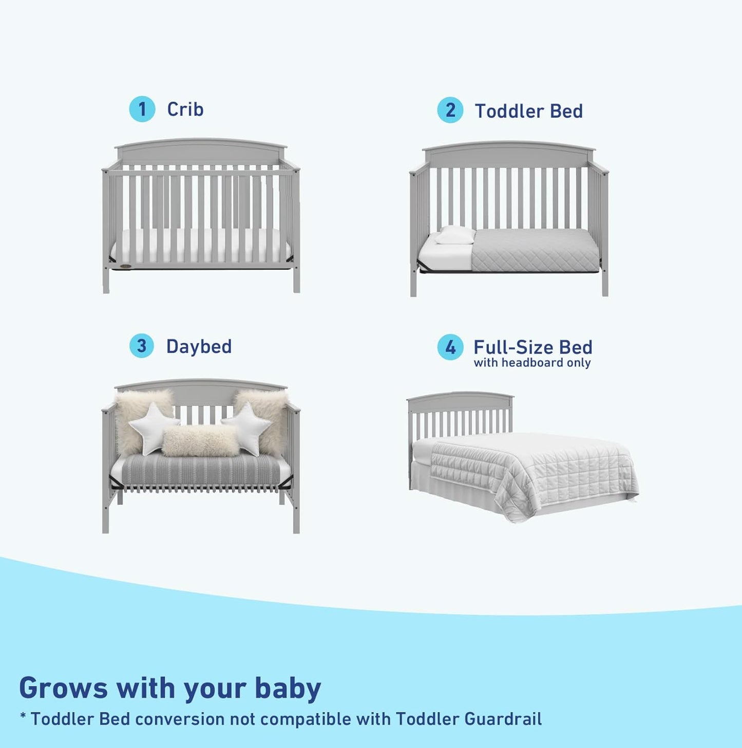 Graco Benton 5-In-1 Convertible Crib (Pebble Gray) – GREENGUARD Gold Certified, Converts from Baby Crib to Toddler Bed, Daybed and Full-Size Bed, Fits Standard Full-Size Crib Mattress