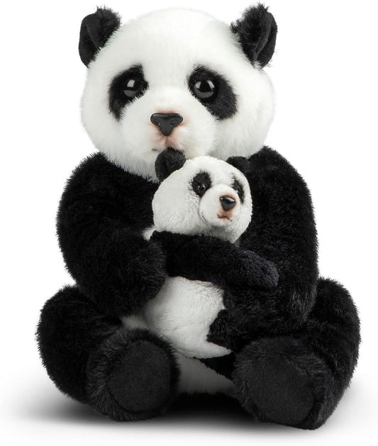 DEMDACO Momma Panda with Baby 9 Inch Black and White Polyester Plush Stuffed Animal