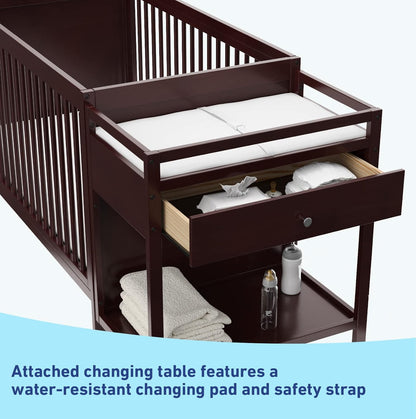 Graco Fable 4-In-1 Convertible Crib & Changer (Espresso) – GREENGUARD Gold Certified, Crib and Changing Table Combo, Includes Water-Resistant Changing Pad, Converts to Toddler Bed and Full-Size Bed