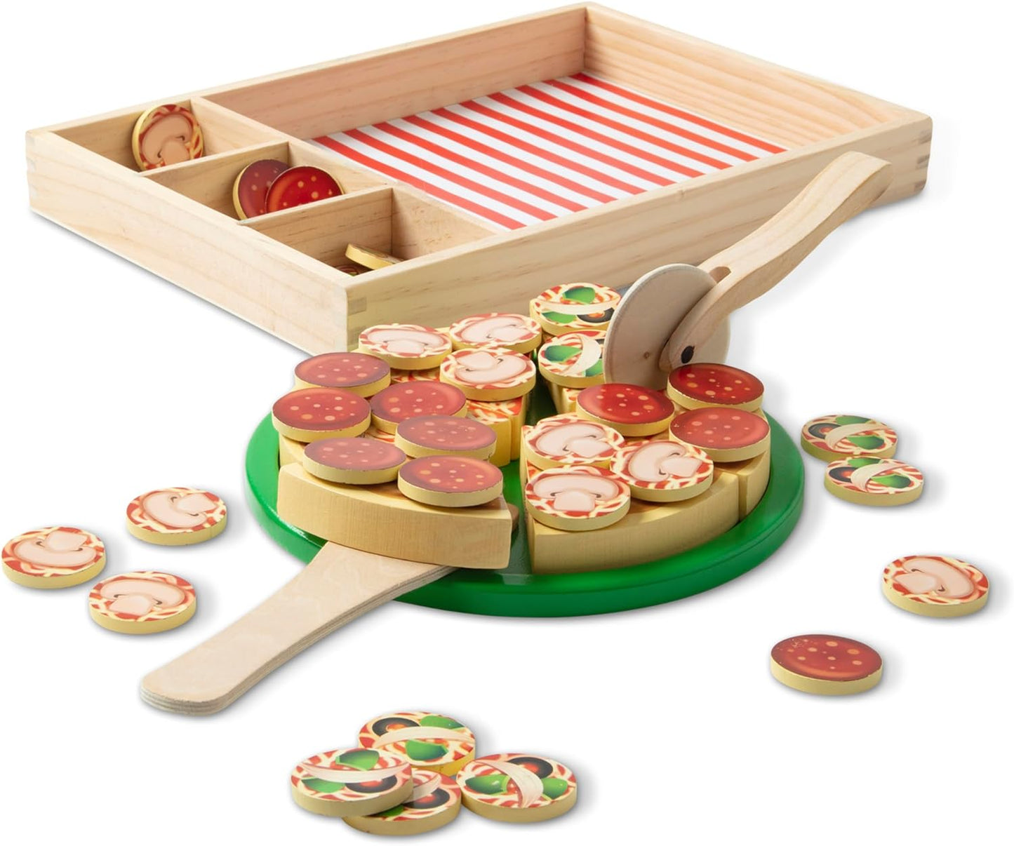 Melissa & Doug Wooden Pizza Party Play Food Set with 36 Toppings