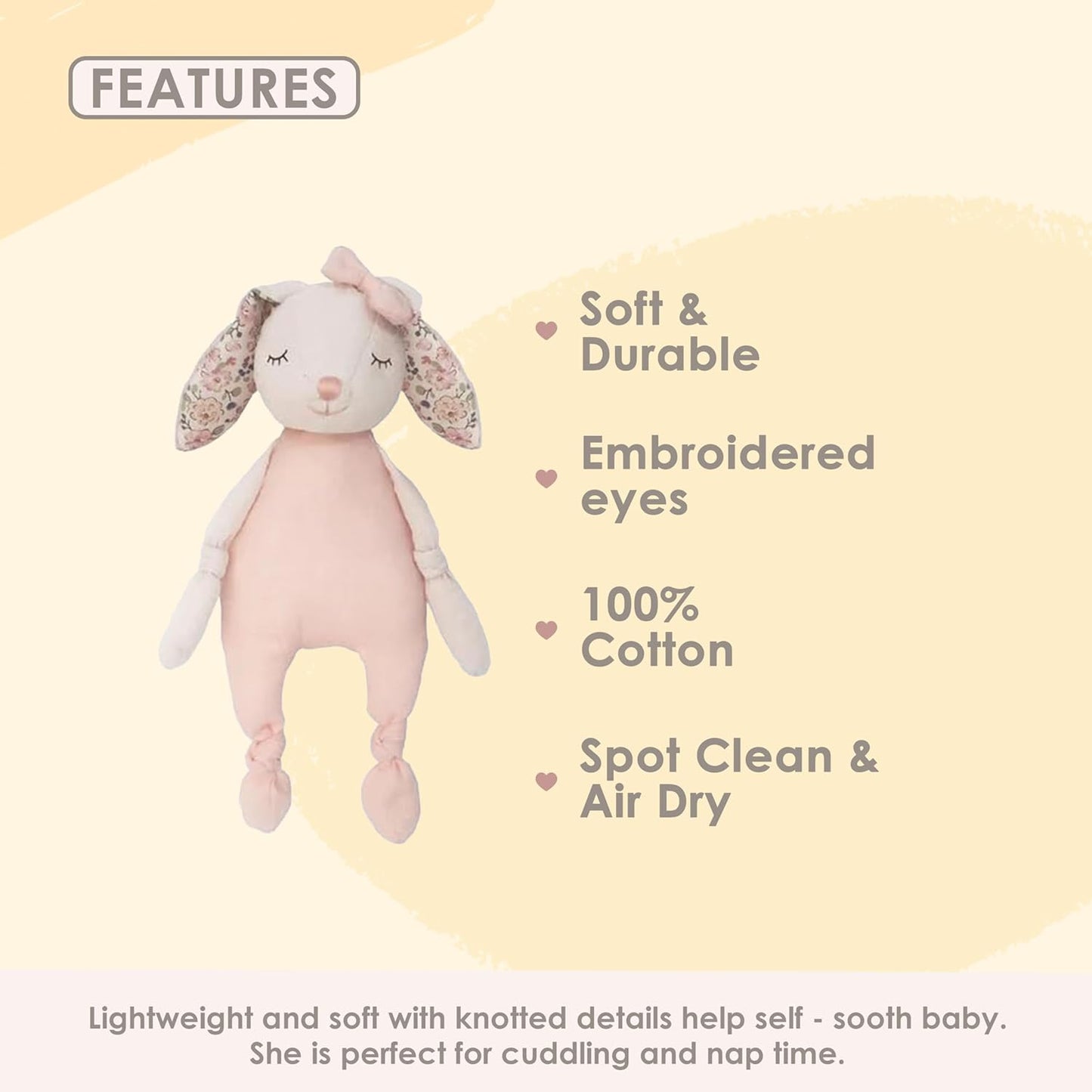 MON AMI Petit Bunny Knotted Soft Doll 12”, Muslin Cloth Doll for Infants & Toddlers, Huggable Rabbit Plush Toy, Great Gift for Christmas