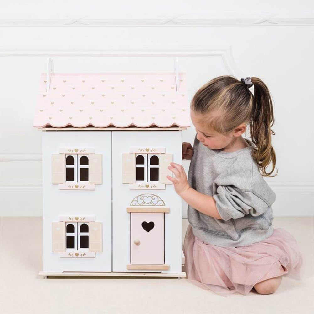 Le Toy Van – Rose Heart Wooden Doll House | Girls & Boys 3 Storey Wooden Dolls House Play Set - Suitable for Ages 3+