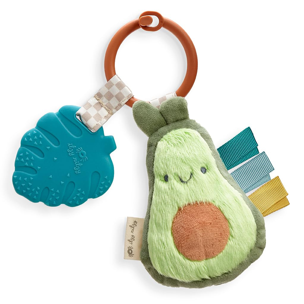 Itzy Ritzy Infant Toy & Teether - Itzy Pal Baby Teething Toy Includes Lovey, Crinkle Sound, Textured Ribbons & Silicone Teether Toy for Newborn (Avocado)