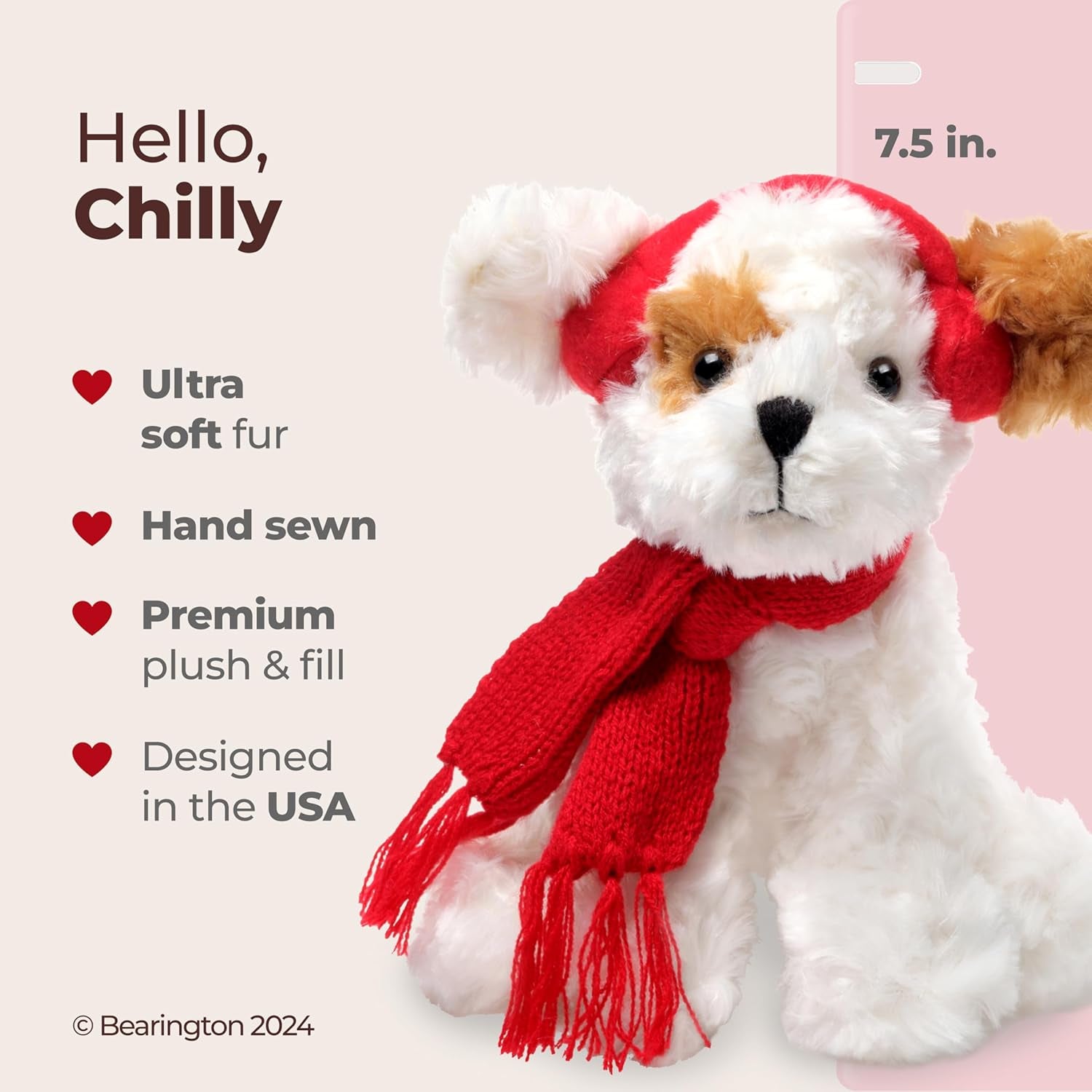 Bearington Chilly the Stuffed Dog, 7.5 Inch Dog Plush, Christmas Dog Stuffed Animal