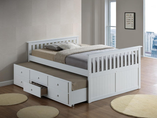 Storkcraft Marco Island Full Captain'S Bed Full Twin Sized with Trundle (White) - Bunk Bed Alternative, Great for Sleepovers, Underbed Storage/Organization