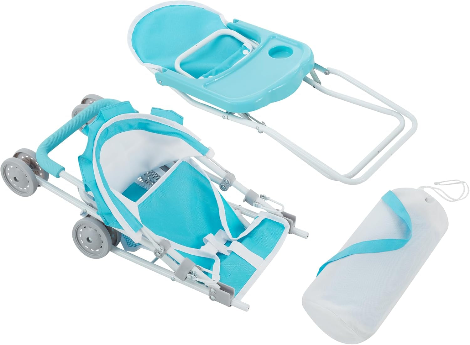 Olivia'S Little World Baby Doll 3Pc Nursery Set - Crib, High Chair & Stroller, Blue & White