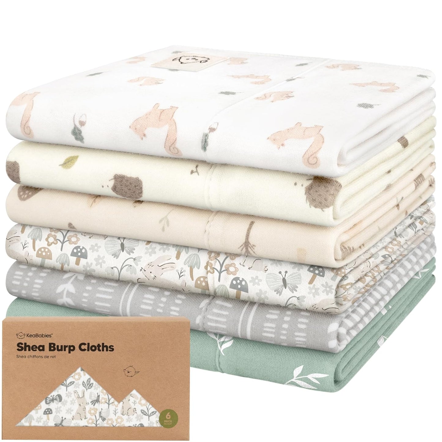 Organic Burp Cloths Baby Girl, Boy - 6-Pack Large Baby Burp Cloths, Super Absorbent Burping Cloths for Babies, Soft & Plush Cotton Burp Cloth, Spit up Burp Rags, Newborn Burp Clothes (Wilderness)