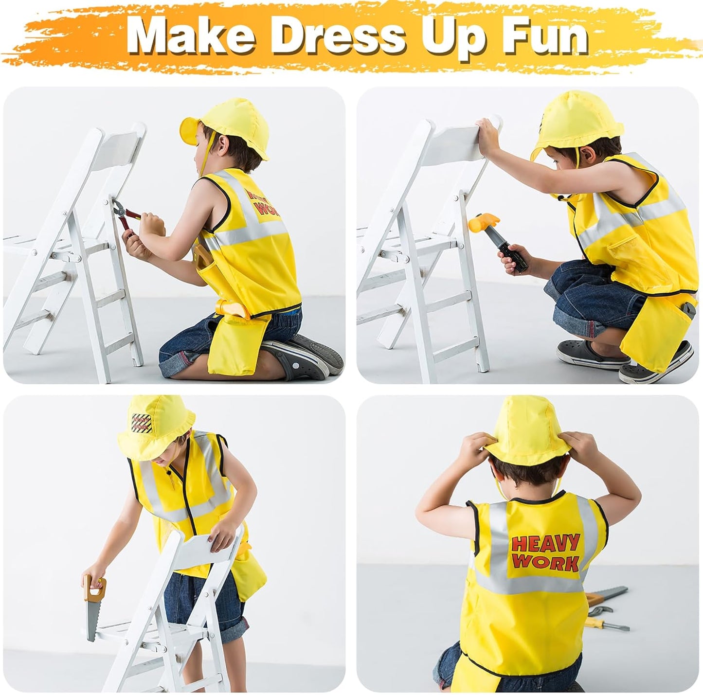 Iplay, Ilearn Construction Worker Costumes for Boys, Toddler Dress up Clothes, Kid Builder Career Outfit, Tool Belt Vest Hat, Pretend Role Play Toy Set, Halloween Birthday Gift 3 4 5 6 Years Old Child