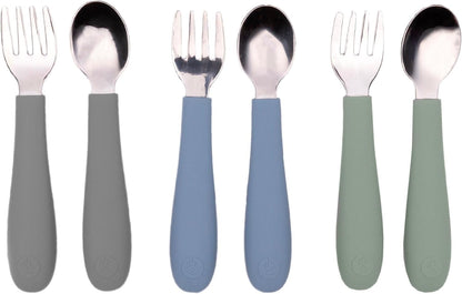 Weesprout Toddler Utensils, 3 Forks & 3 Spoons, 18/8 Stainless Steel & Food Grade Silicone, Thick Easy-Grip Handles, Perfect Length for New Self Feeders, Gentle on Gums & Teeth, Dishwasher Safe