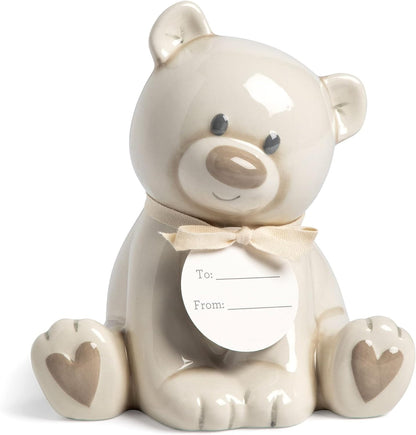 DEMDACO Teddy Bear Tan and Brown 7 X 5.5 Inch Ceramic Stoneware Piggy Money Bank