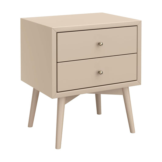 Babyletto Palma 2-Drawer Assembled Nightstand with USB Charging Port, Mid-Century in Taupe