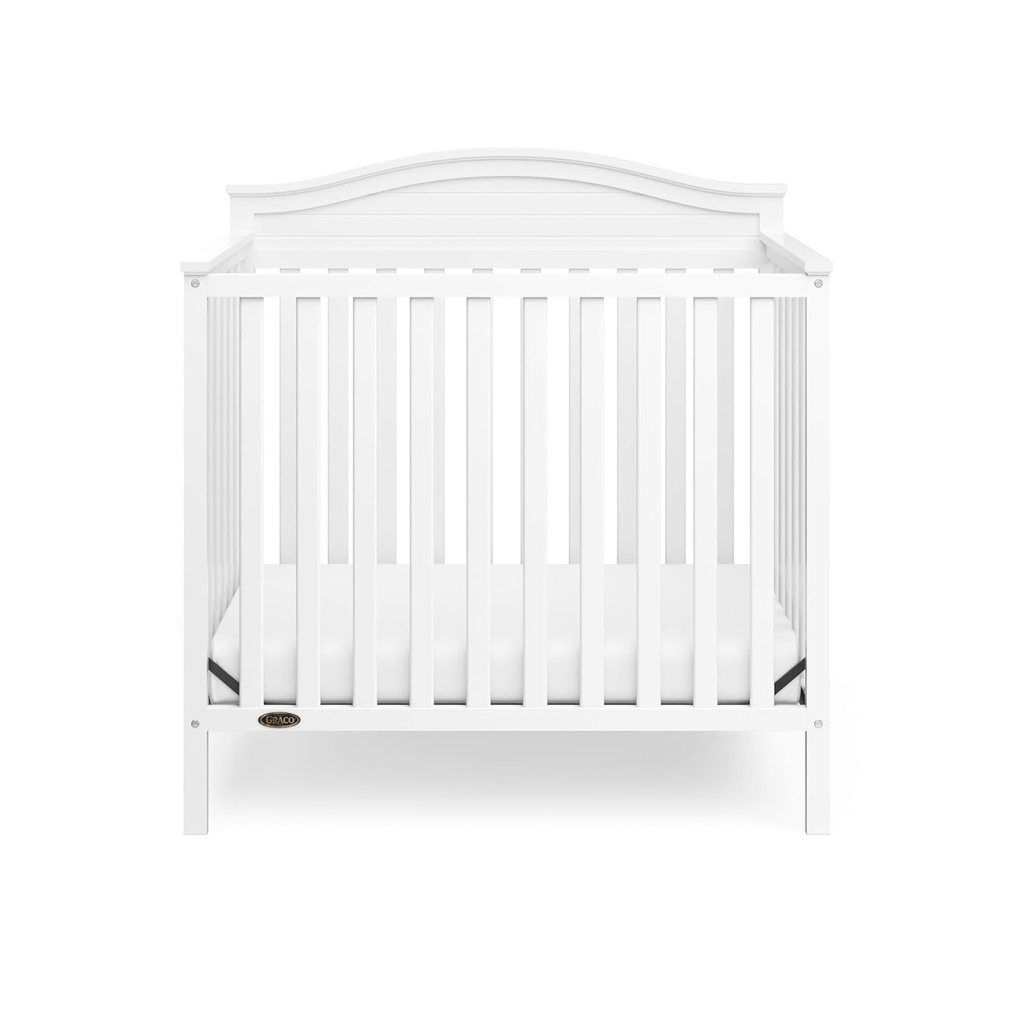 Graco Stella 4-In-1 Convertible Mini Crib with Bonus Mattress (White) – Includes Bonus 2.50 Inch Thick Mattress with Water-Resistant Cover, Converts to Twin Bed with Headboard and Footboard