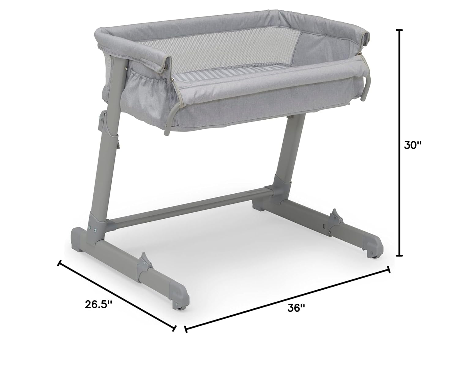 GAP Babygap Whisper Bedside Bassinet Sleeper with Breathable Mesh and Adjustable Heights - Lightweight Portable Crib - Made with Sustainable Materials, Grey Stripes