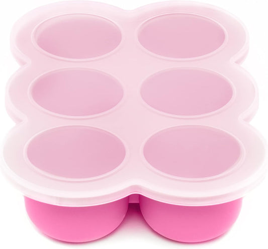 Weesprout Silicone Freezer Tray with Clip on Lid Perfect Food Storage Container for Homemade Baby Food, Vegetable, Fruit Purees, and Breast Milk (Bright Pink, Six 3 Ounce Sections)