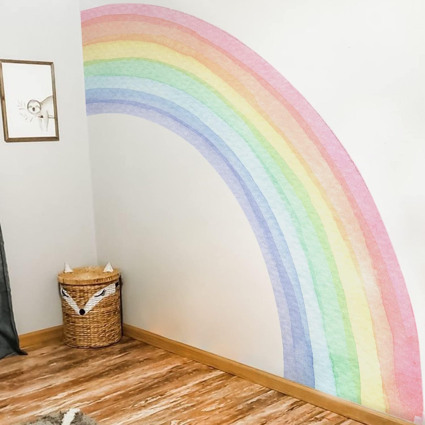 Funlife Fabric Large Rainbow Wall Mural Stickers Peel and Stick, Precut Giant Vibrant Watercolor Rainbow Wall Sticker Decals for Girls Bedroom Kids Nursery Room Playroom, 94.49" X 55.12"