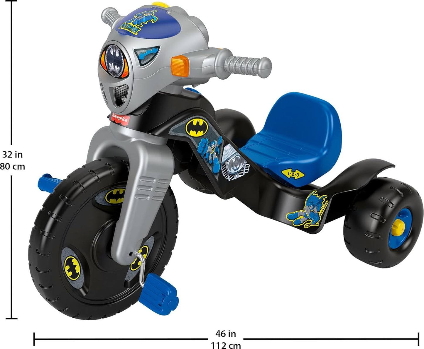 Fisher-Price Toddler Tricycle DC Super Friends Batman Lights & Sounds Trike, Toy Bike with Storage for Outdoor Play Kids Ages 2+ Years