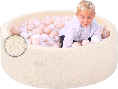 Beige Teddy Fleece Ball Pit for Toddlers and Babies - 35.5 in Soft Foam Baby Ball Pit - Durable Ball Pit for Babies for Toddlers - Foam Ball Pit for Toddlers Balls NOT Included