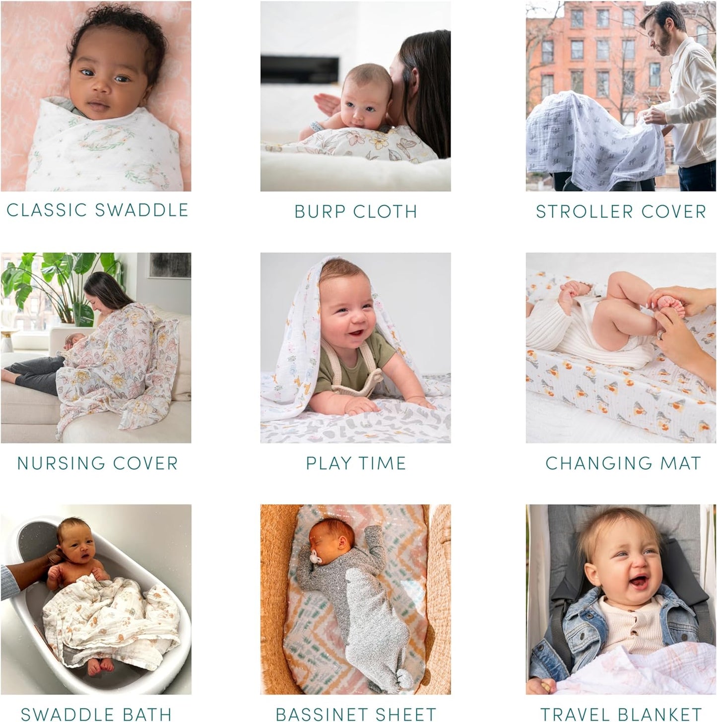 Aden + Anais Swaddle Blanket, 100% Organic Cotton Blankets for Girls & Boys, Baby Receiving Swaddles, Ideal Newborn & Infant Swaddling Set, 4 Pack, Safari Dreams