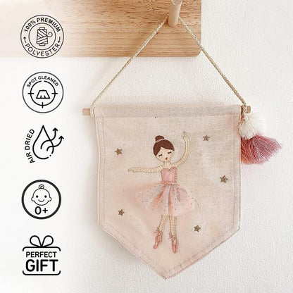 MON AMI Embroidered Ballerina Hanging Wall Canvas Banner – 10”, Wall Décor for Nursery, Kids, Teen’S Bedroom & Playroom, Christmas Gift