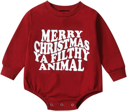 Baby Girl Boy Christmas Clothes Letter Print Sweatshirt Romper Infant Long Sleeve Bubble Romper Winter Outfit