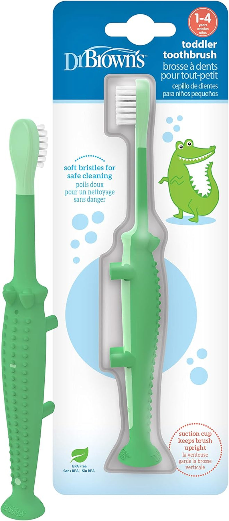 Dr. Brown'S Toddler Toothbrush, Dinosaur, Green and Orange, 2-Pack