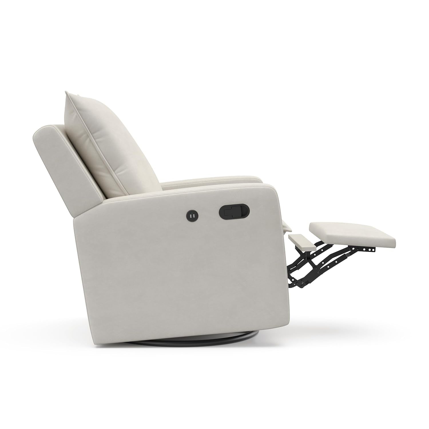 Storkcraft Timeless Reclining Glider (Ivory) -USB Charging Port, 360-Degree Metal Swivel Base, Manual Extending Foot Rest, Supportive Cushions, Durable Fabric