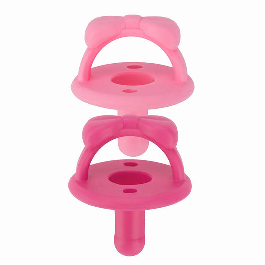 Itzy Ritzy Silicone Pacifiers for Newborn - Sweetie Soother Pacifiers Feature Collapsible Handle & Two Air Holes for Added Safety; for Ages Newborn and Up, Set of 2 in Cotton Candy & Watermelon