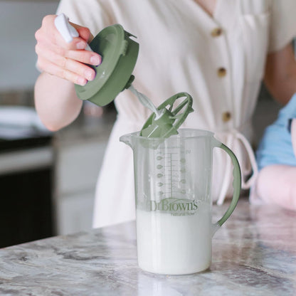 Dr. Brown'S Baby Formula Mixing Pitcher with Adjustable Stopper, Locking Lid, & No Drip Spout, 32Oz, BPA Free, Olive