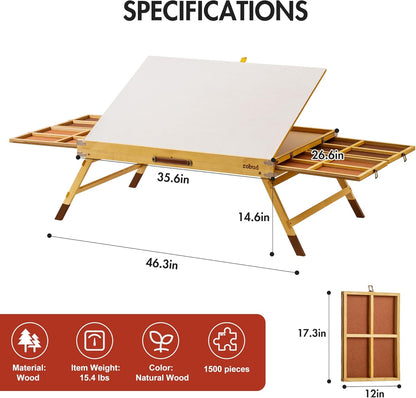 ROBUD 1500-Piece Jigsaw Puzzle Board, Wooden Puzzle Table with Cover, 3-Tilting-Angle Adjustable and 4 Partitioned Drawers, 35.6” X 26.6” Jigsaw Puzzle Board Portable and Felted Anti-Skid Surface