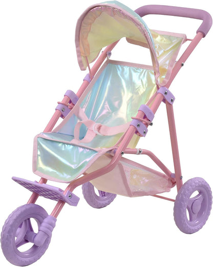 Teamson Kids - Magical Dreamland Baby Doll Jogging Stroller - My Little Girls First Dolls Pram Toy Gift, Iridescent Color