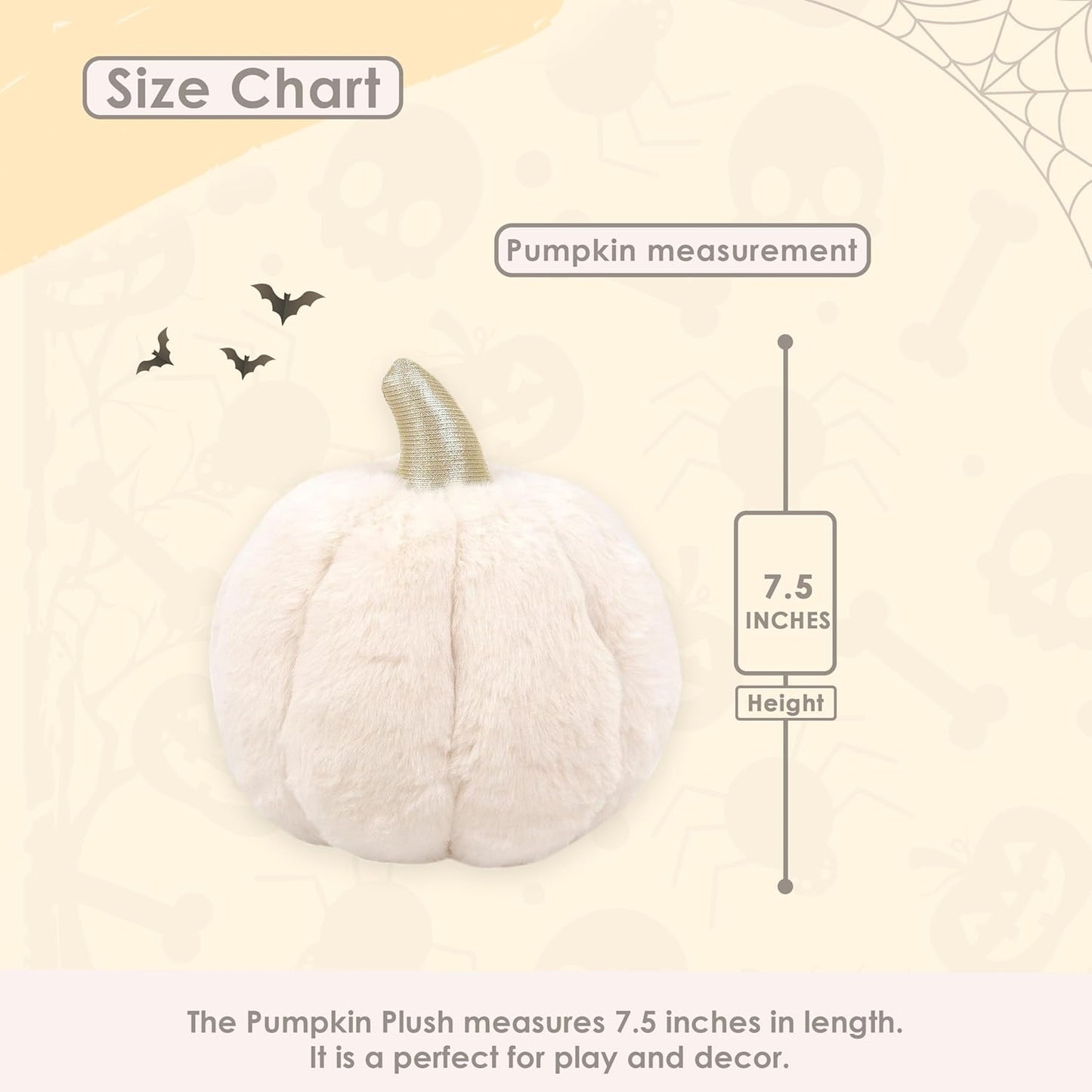 MON AMI Pumpkin Stuffed Toy – 7.5”, Soft & Squishy Thanksgiving Decoration, Halloween Toy for Kids, White