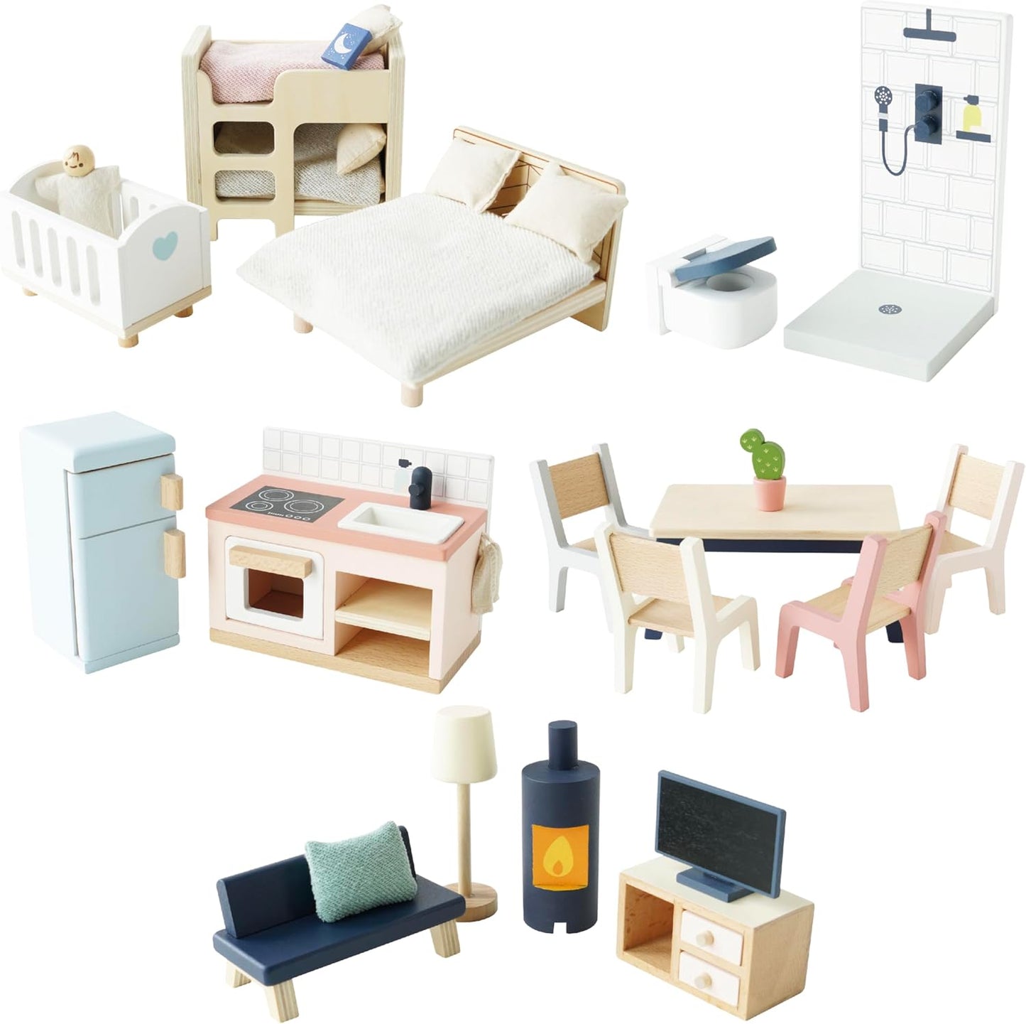 Le Toy Van - Wooden Dolls House Full Starter Furniture & Accessories Play Set for Dolls Houses | Girls or Boys Dolls House Furniture Sets - Suitable for Ages 3+