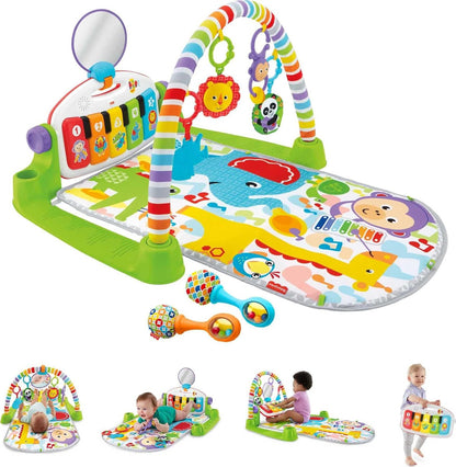 Fisher-Price Baby Playmat Deluxe Kick & Play Piano Gym, Green Musical Learning Toy with 2 Rattle Maracas for Developmental Play Newborns 0+ Months