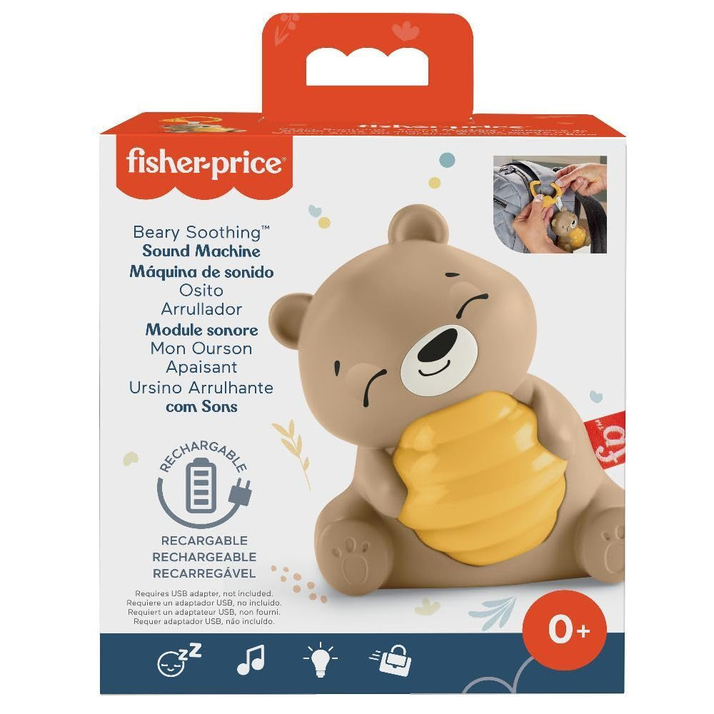 Fisher Price Baby Toy Beary Soothing Portable Sound Machine with Music, Night Light & Customizable Timer for Newborns 0+ Months