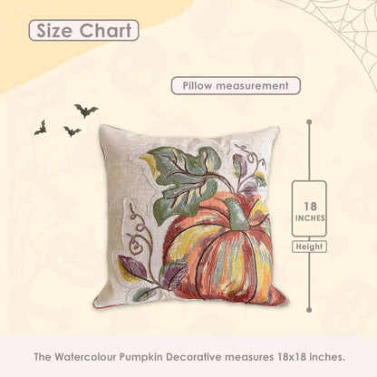 MON AMI Watercolour Pumpkin Decorative Throw Pillow – 18X18”, Halloween Decorations, Farmhouse Cushion for Sofa/Couch