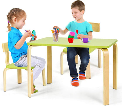 Costzon Kids Table and Chair Set, Wood Table and Chairs for Toddlers Reading, Arts, Crafts, Homework, Snack Time, 3 Piece Furniture for Playroom Home School Classroom, Childrens Table and Chair, Green