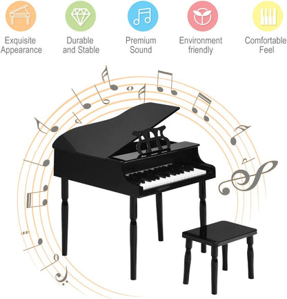 Costzon Classical Kids Piano, 30 Keys Wood Toy Grand Piano with Music Stand and Bench, Mini Musical Toy for Child, Ideal for Children'S Room, Toy Room, Best Gifts (4 Straight Leg, Colorful)