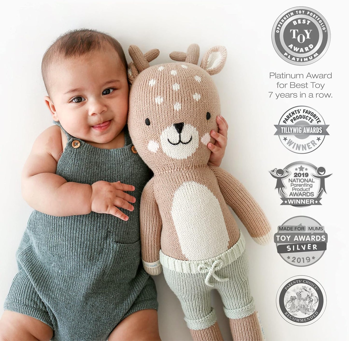 Cuddle + Kind Elliott the Fawn Little 13" Hand-Knit Doll – 1 Doll = 10 Meals, Fair Trade, Heirloom Quality, Handcrafted in Peru, 100% Cotton Yarn