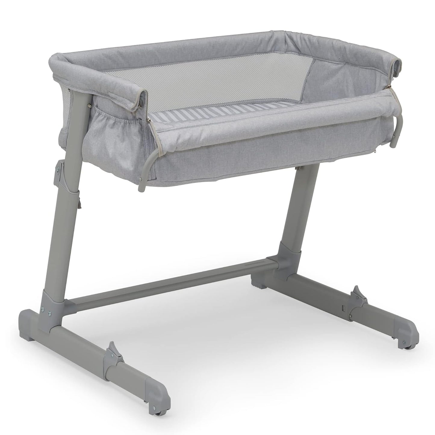 GAP Babygap Whisper Bedside Bassinet Sleeper with Breathable Mesh and Adjustable Heights - Lightweight Portable Crib - Made with Sustainable Materials, Pink Stripes