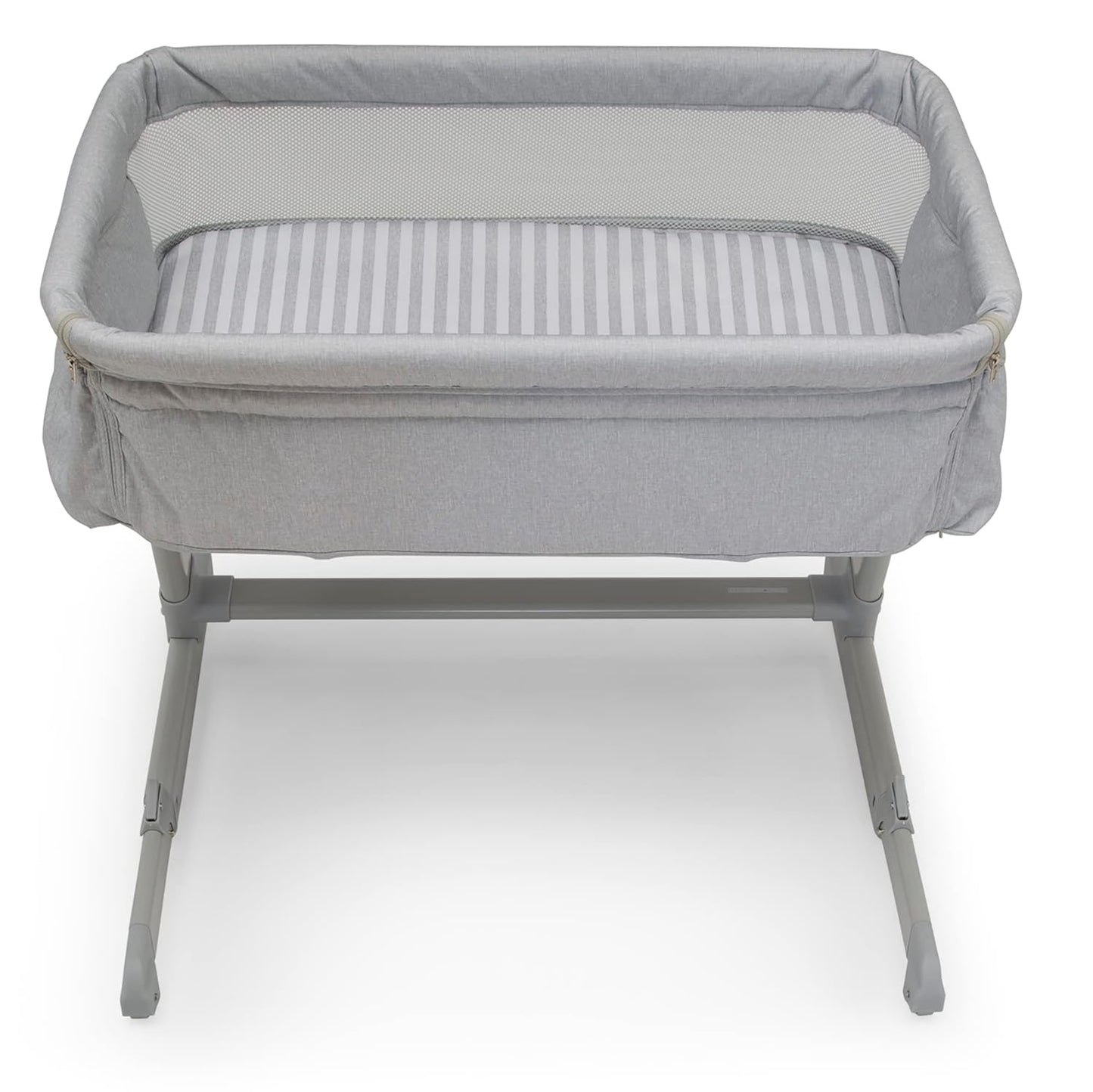 GAP Babygap Whisper Bedside Bassinet Sleeper with Breathable Mesh and Adjustable Heights - Lightweight Portable Crib - Made with Sustainable Materials, Grey Stripes