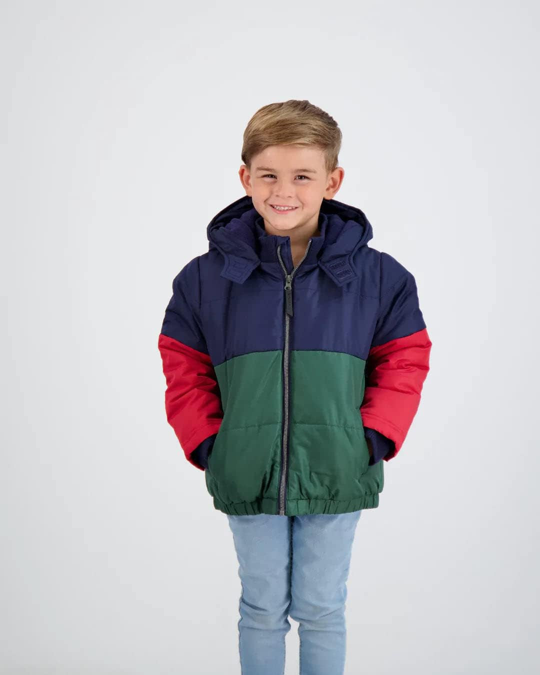 Andy & Evan Boys' Colorblocked Puffer Winter Jacket, Winter and Fall Weather Coats for Kids, Tan Navy or Red