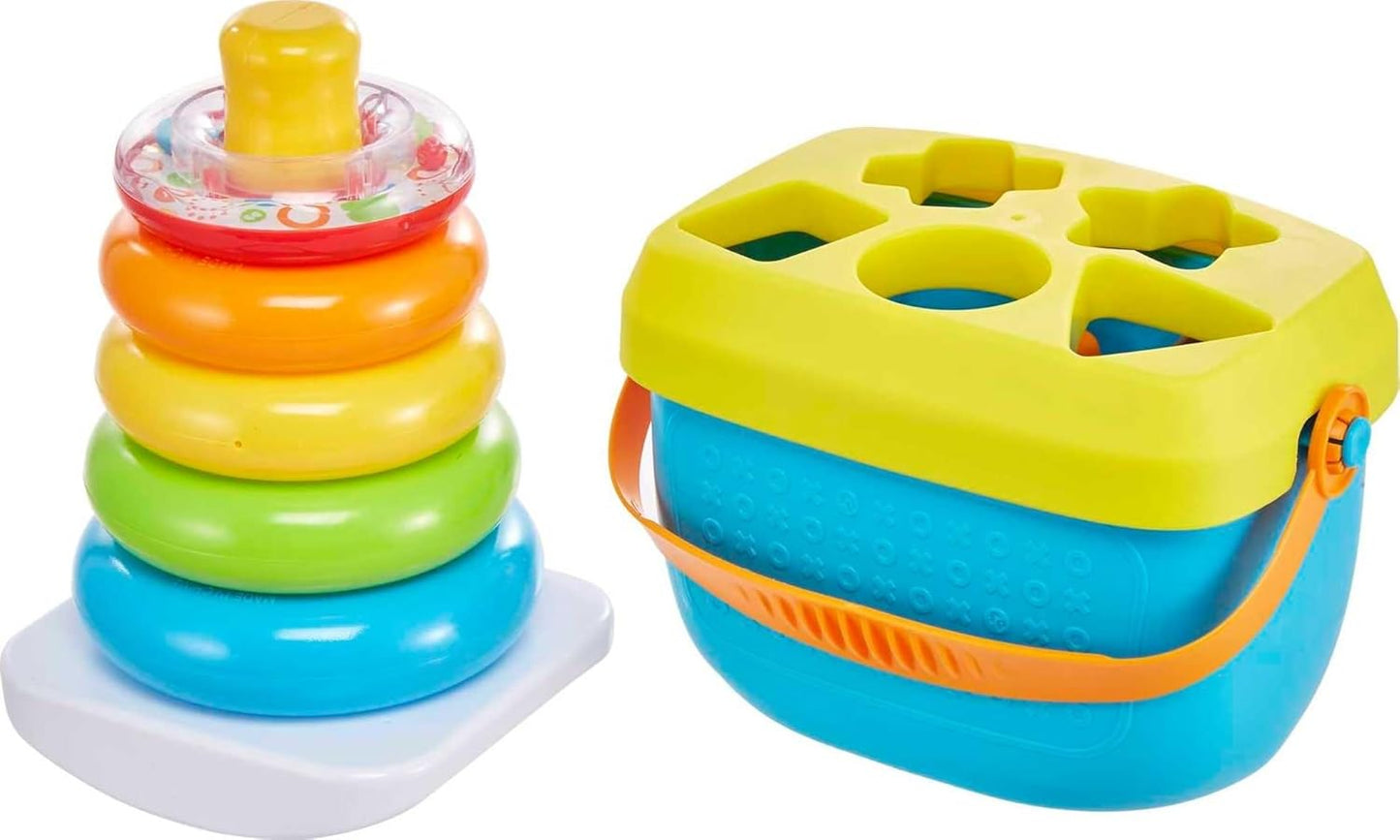 Fisher-Price Infant Toy Set, Baby’S First Blocks (10 Shapes) and Rock-A-Stack Ring Stacking Activity for Ages 6+ Months​